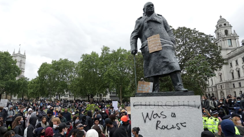 Defaced Churchill Statue